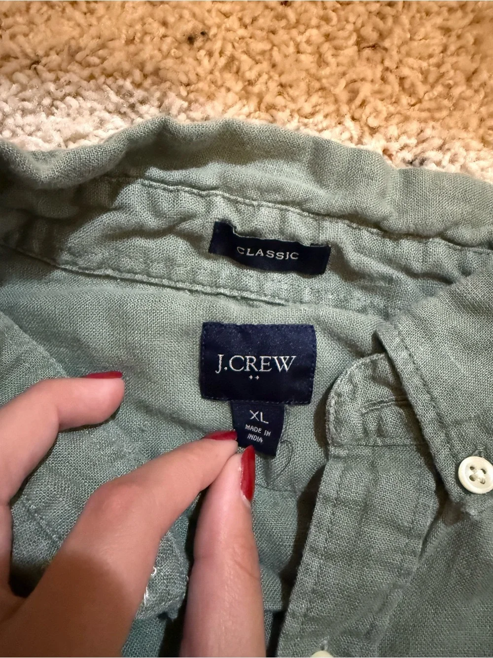 J. Crew Men's Button-Down Shirt in Olive Green